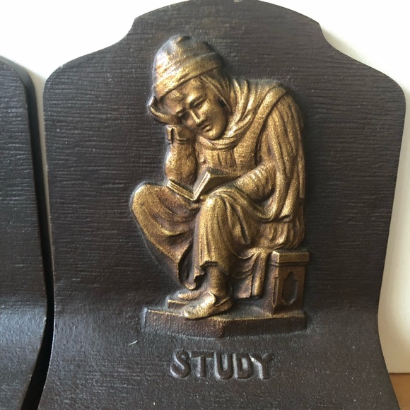 Antique Vintage Pair Cast Iron Bookends “Science & Study” by Bradley & Hubbard - Picture 7 of 10